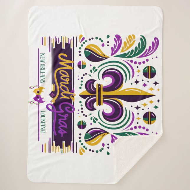 Couverture Sherpa Nouvelle-Orléans Mardi Gras jaune violet vert (Devant)