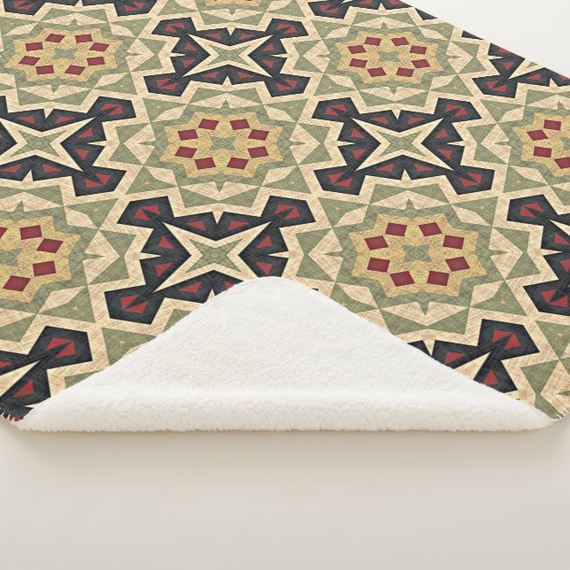 Couverture Sherpa Ochre Mustard Jaune Olive Green Black Tribal Art (3/4)