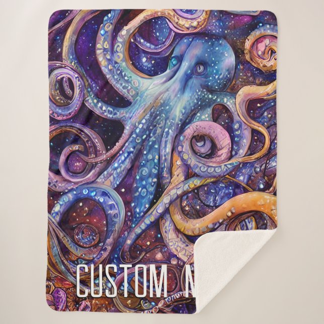 Couverture Sherpa Octopus avec nom personnalisé Vie aquatique (Devant)