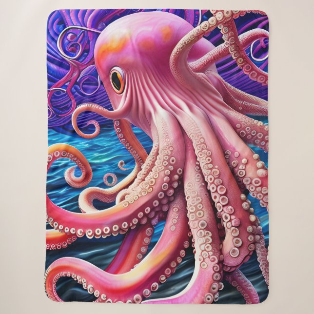 Couverture Sherpa Octopus rose (Devant)