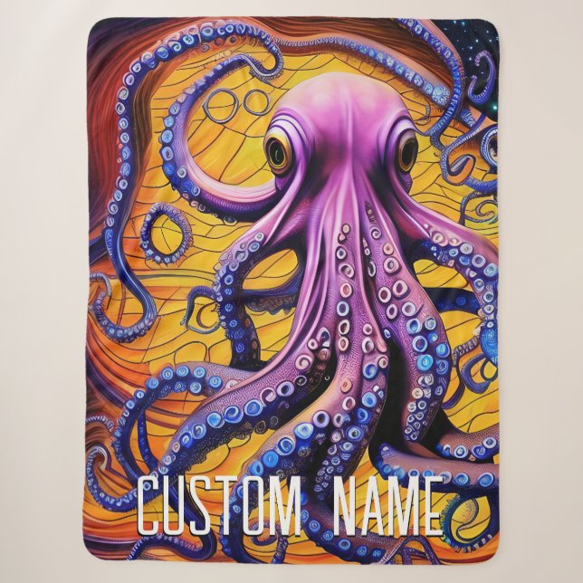 Couverture Sherpa Octopus Whimsical avec nom personnalisé (Devant)
