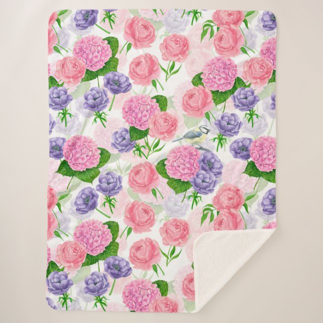 Couverture Sherpa Oiseau et fleurs (Devant)