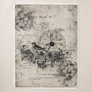 Couverture Sherpa Oiseau vintage et horloge