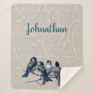 Couverture Sherpa Oiseaux bleus sur une branche