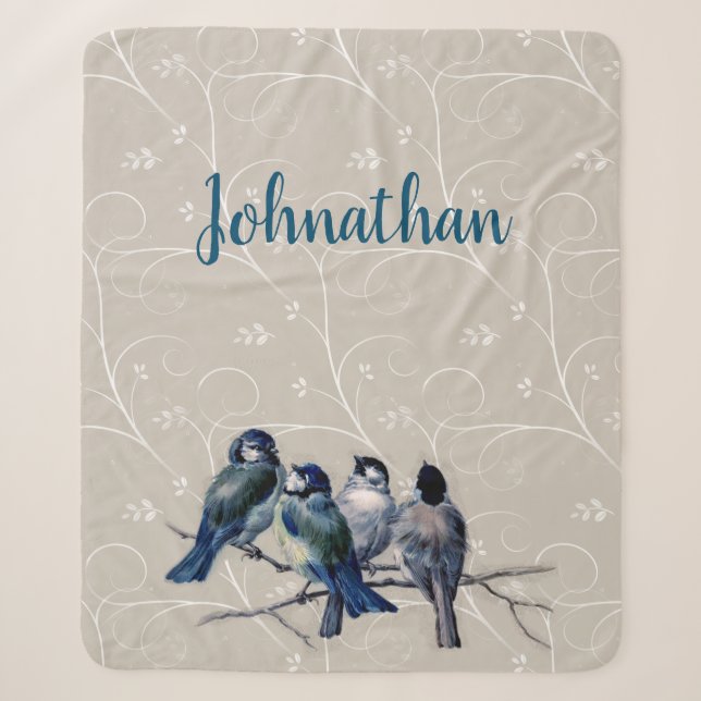 Couverture Sherpa Oiseaux bleus sur une branche (Devant)