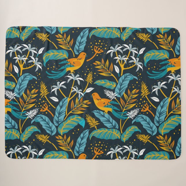 Couverture Sherpa Oiseaux de perroquets tropicaux et Motif Feuille c (Devant (Horizontal))