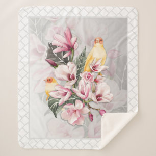 Couverture Sherpa Oiseaux et fleurs de Magnolia rose