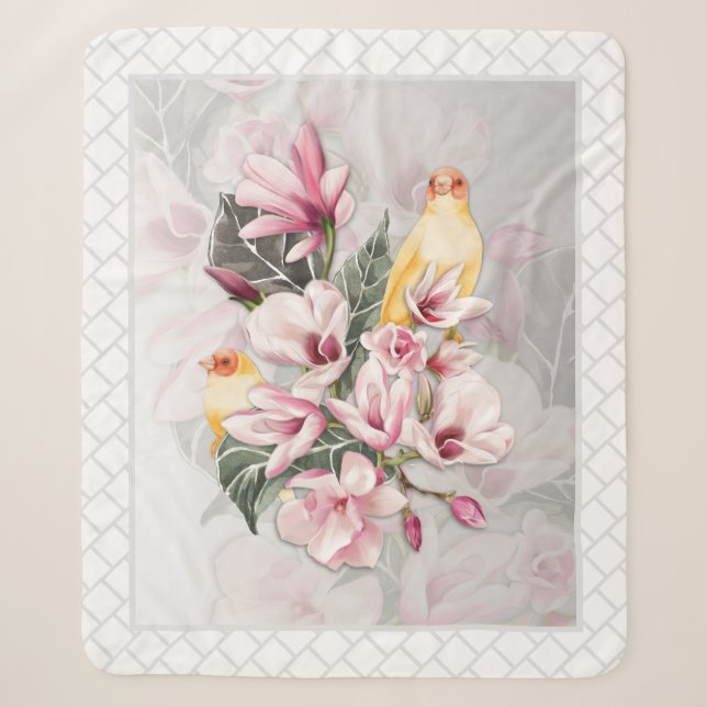 Couverture Sherpa Oiseaux et fleurs de Magnolia rose (Devant)