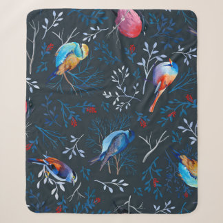 Couverture Sherpa Oiseaux vibrants : Gouache Dark Elegance