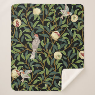 Couverture Sherpa oiseaux vintages dans le feuillage avec oiseaux et