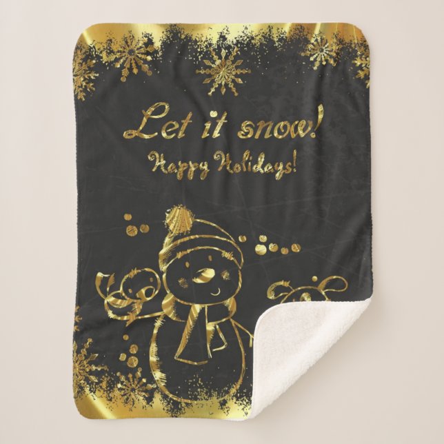 Couverture Sherpa Or Métallique Et Noir - Joyeux Noël (Devant)
