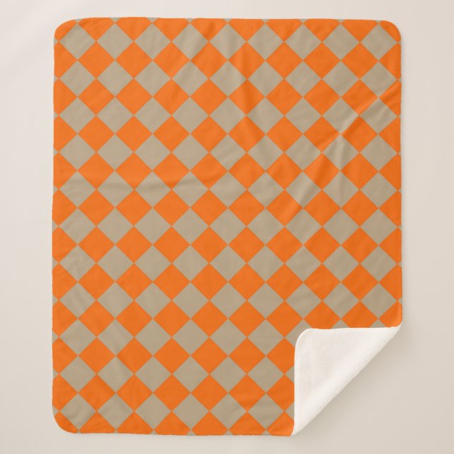 Couverture Sherpa Orange Taupe Checker Diamond Pattern (Devant)