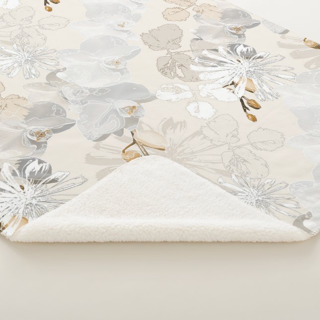 Couverture Sherpa Orchidées blanches sur une crème légère (3/4)
