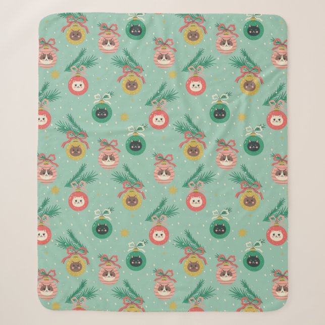 Couverture Sherpa Ornements de chats sur Motif d'arbre (Devant)