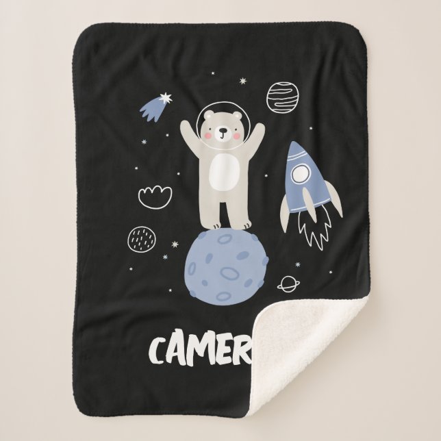 Couverture Sherpa Ours De Cartoon Mignonne Dans L'Espace (Devant)