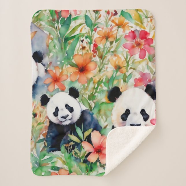 Couverture Sherpa Ours de panda aquarelle (Devant)
