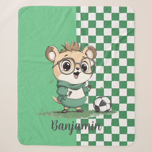 Couverture Sherpa Ours mignon avec balle de football (Devant)