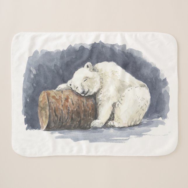 Couverture Sherpa Ours polaire dormant, aquarelle (Devant (Horizontal))
