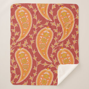 Couverture Sherpa Paisley motif. Concombre turc. Maroon-orange c
