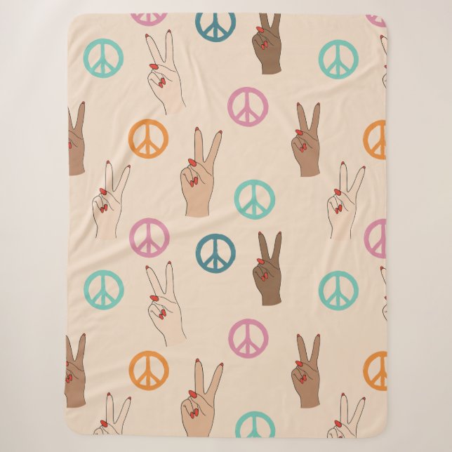 Couverture Sherpa Paix et Amour Multicultural Motif de la main (Devant)