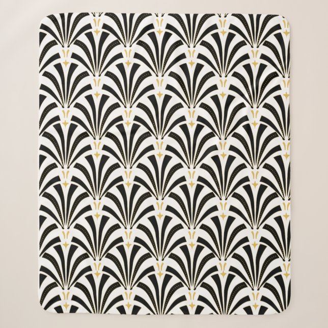 Couverture Sherpa Palmettes Art déco 1920, noir et blanc (Devant)