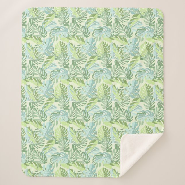 Couverture Sherpa Palmettes tropicales en pastel (Devant)
