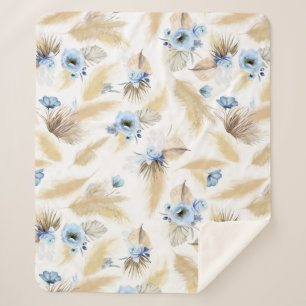 Couverture Sherpa Pampas Grass et Fleurs bleues poussiéreuses Tropic