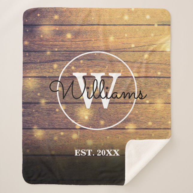 Couverture Sherpa Panneaux en bois rustique Monogramme (Devant)