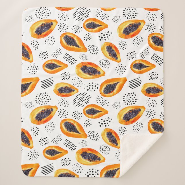 Couverture Sherpa Papaya fruits : motif d'aquarelle abstraite. (Devant)
