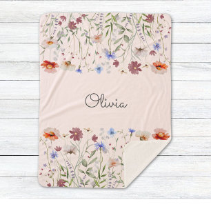Couverture Sherpa Papier Peint Aquarelle Fleurs Sauvages Colorées Mo