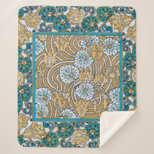 Couverture Sherpa papier peint bleu art nouveau cyclamen