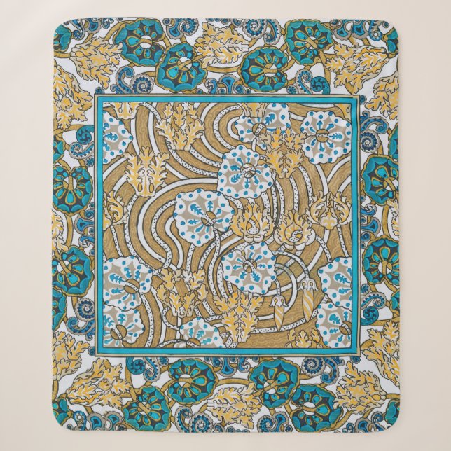 Couverture Sherpa papier peint bleu art nouveau cyclamen (Devant)