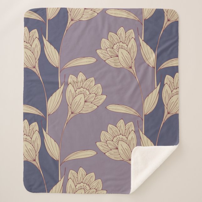 Couverture Sherpa papier peint de crocus floral rétro en bleu mauve  (Devant)