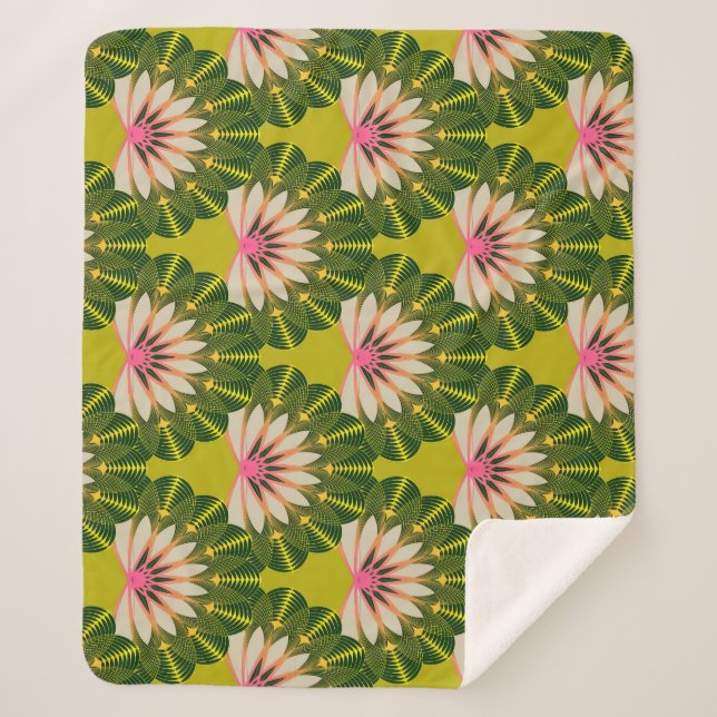 Couverture Sherpa Papier peint en lotus stylisé : rose, vert. (Devant)