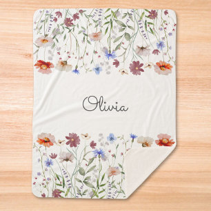 Couverture Sherpa Papier Peint Fleur de Prairie Coloré Monogramme Aq