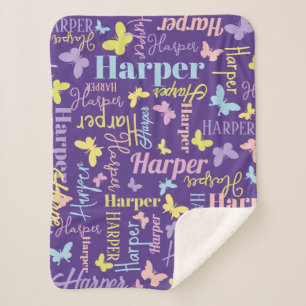 Couverture Sherpa papillon arc-en-ciel muet nom personnalisé Harper 