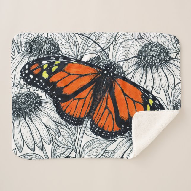 Couverture Sherpa Papillon monarque sur coneflowers (Devant (Horizontal))