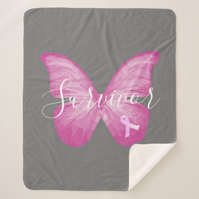 Couverture Sherpa Papillon rose Cancer du sein Survivant (Devant)
