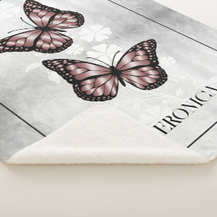 Couverture Sherpa Papillon rose Floral Personnalisé Sherpa Blanket