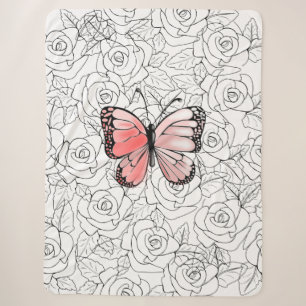Couverture Sherpa Papillon Sherpa Blanket avec Rose
