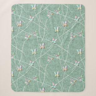 Couverture Sherpa Papillons à l'aquarelle sur fond vert menthe