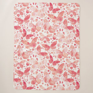 Couverture Sherpa Papillons Aquarelle Corail rose