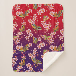 Couverture Sherpa Papillons Japonais Au Milieu De Sakura Fleurit Rou