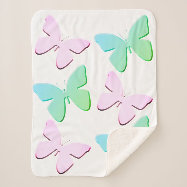Couverture Sherpa Papillons rose et vert Sherpa Blanket (Petit) (Devant)
