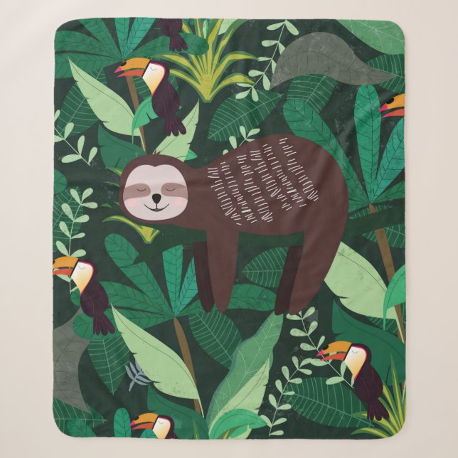 Couverture Sherpa Paresse mignonne en vert tropical illustration mot (Devant)