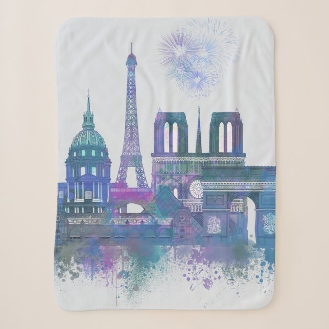 Couverture Sherpa Paris Skyline - Aquarelle bleu (Devant)