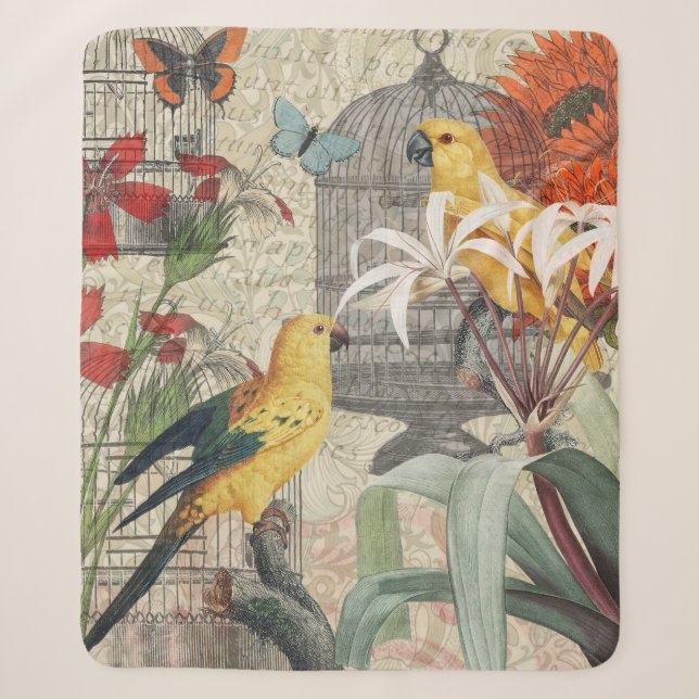Couverture Sherpa Parrot Jaune Tropical Antique Fleur (Devant)