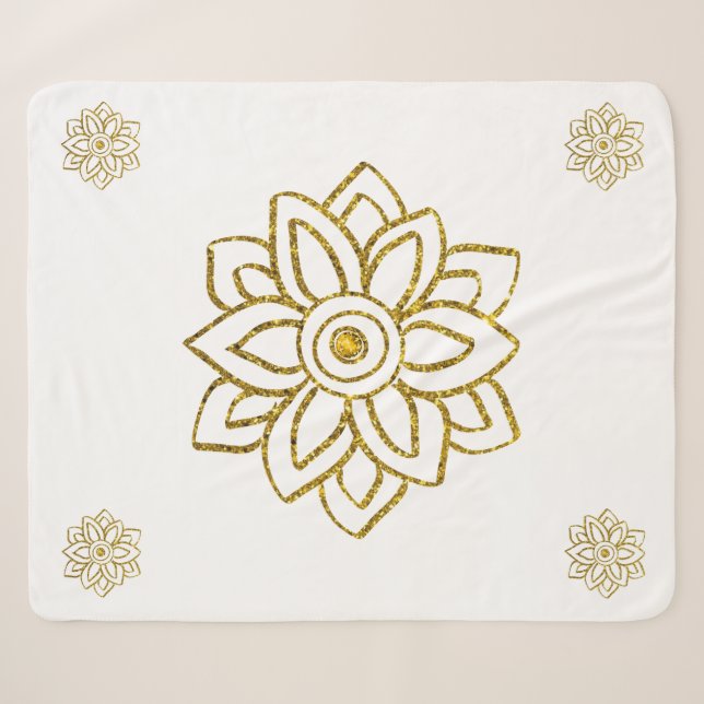 Couverture Sherpa Parties scintillant d'or Poinsettia Bijou Blanc (Devant (Horizontal))