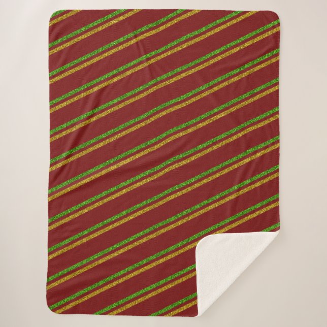 Couverture Sherpa Parties scintillant Green & Gold Stripes (Devant)