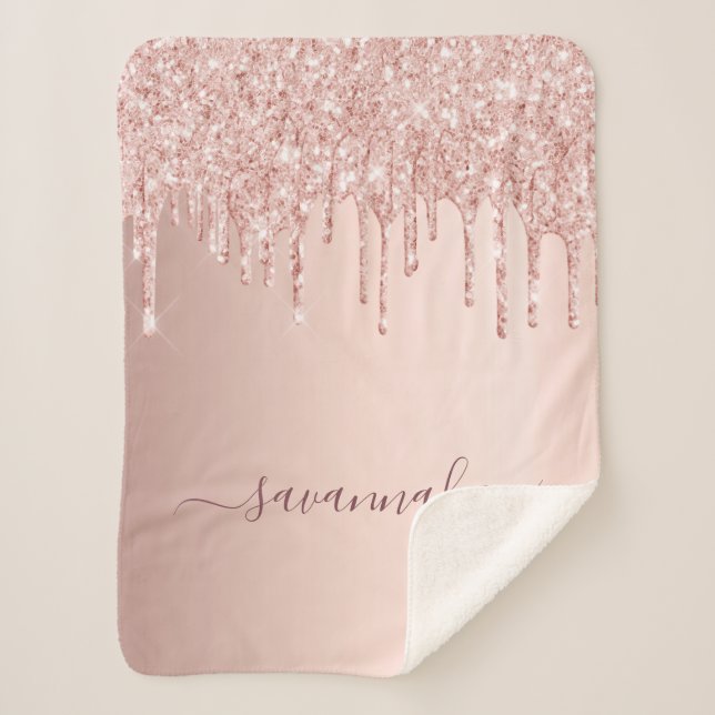 Couverture Sherpa parties scintillant rose or rose monogramme scinti (Devant)